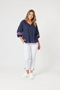 THREADZ_RIC RAC TOP NAVY _ RIC RAC TOP NAVY _ Ebony Boutique NZ