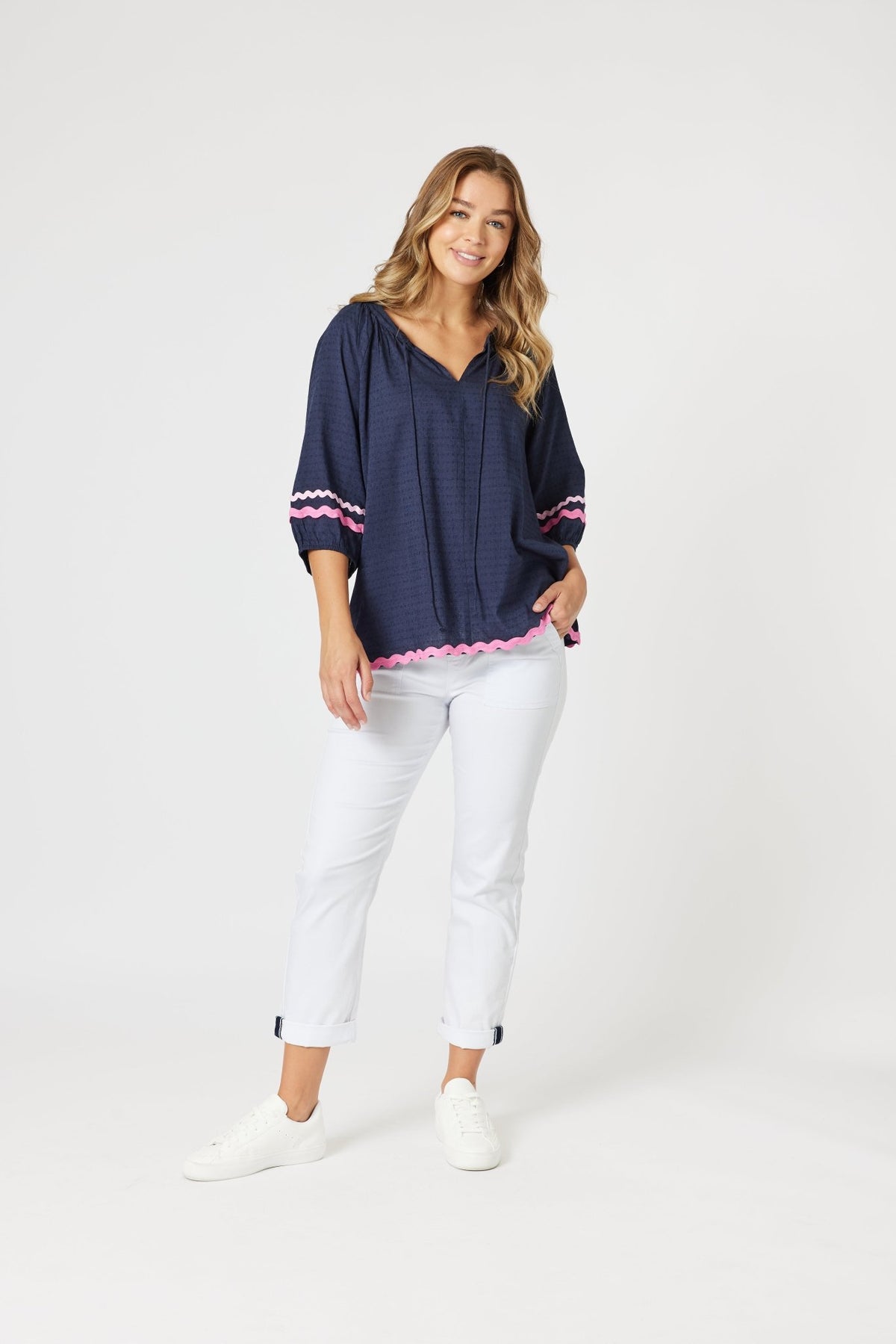 THREADZ_RIC RAC TOP NAVY _ RIC RAC TOP NAVY _ Ebony Boutique NZ