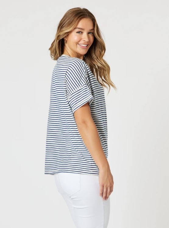 THREADZ_TYLA STRIPE TEE INDIGO/WHITE _ TYLA STRIPE TEE INDIGO/WHITE _ Ebony Boutique NZ