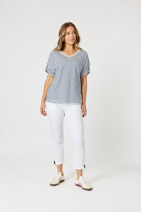 THREADZ_TYLA STRIPE TEE INDIGO/WHITE _ TYLA STRIPE TEE INDIGO/WHITE _ Ebony Boutique NZ