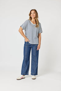 THREADZ_TYLA STRIPE TEE INDIGO/WHITE _ TYLA STRIPE TEE INDIGO/WHITE _ Ebony Boutique NZ
