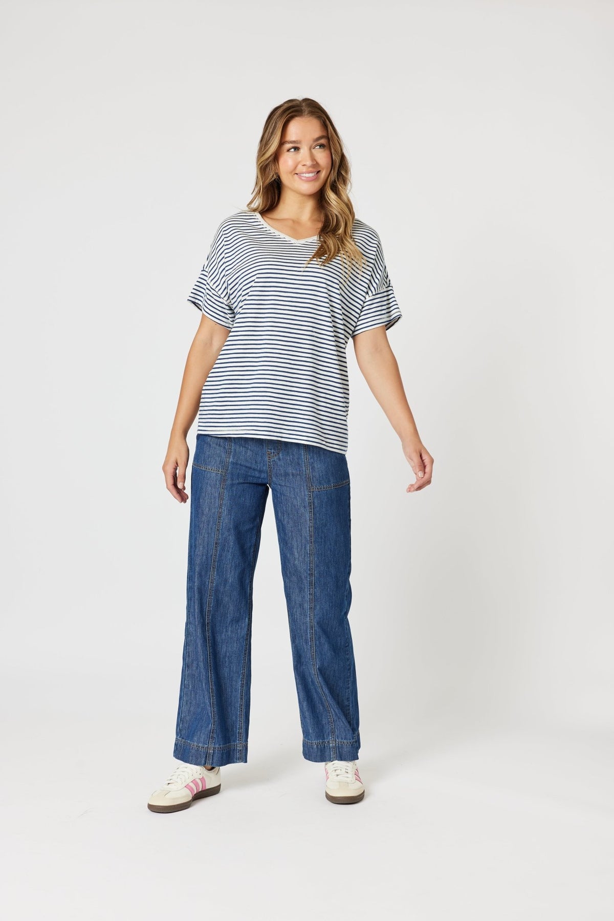 THREADZ_TYLA STRIPE TEE INDIGO/WHITE _ TYLA STRIPE TEE INDIGO/WHITE _ Ebony Boutique NZ