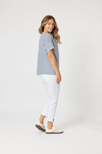 THREADZ_TYLA STRIPE TEE INDIGO/WHITE _ TYLA STRIPE TEE INDIGO/WHITE _ Ebony Boutique NZ