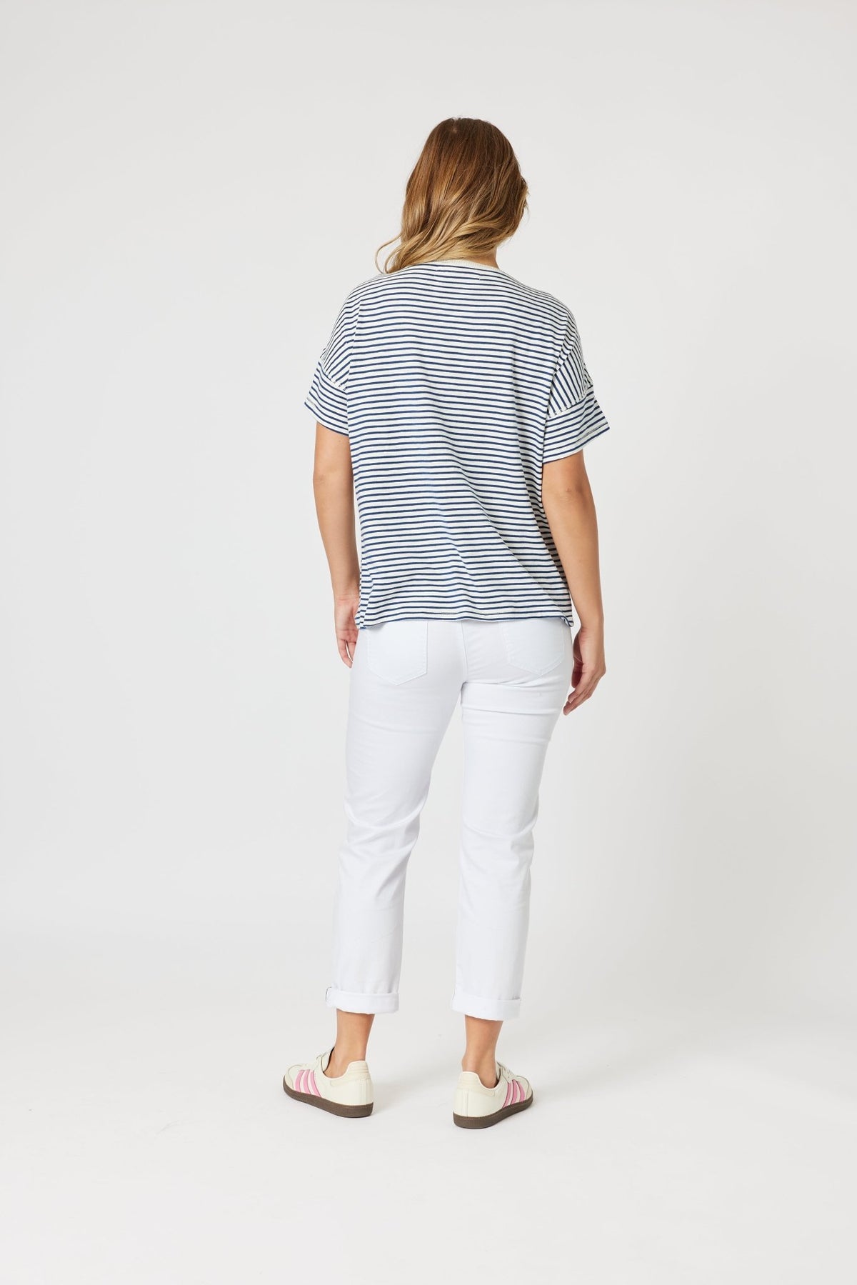 THREADZ_TYLA STRIPE TEE INDIGO/WHITE _ TYLA STRIPE TEE INDIGO/WHITE _ Ebony Boutique NZ