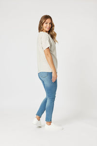 THREADZ_TYLA STRIPE TEE NATURAL/WHITE _ TYLA STRIPE TEE NATURAL/WHITE _ Ebony Boutique NZ