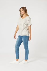 THREADZ_TYLA STRIPE TEE NATURAL/WHITE _ TYLA STRIPE TEE NATURAL/WHITE _ Ebony Boutique NZ