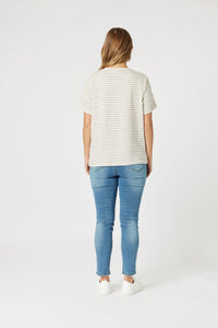 THREADZ_TYLA STRIPE TEE NATURAL/WHITE _ TYLA STRIPE TEE NATURAL/WHITE _ Ebony Boutique NZ