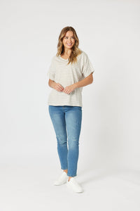 THREADZ_TYLA STRIPE TEE NATURAL/WHITE _ TYLA STRIPE TEE NATURAL/WHITE _ Ebony Boutique NZ
