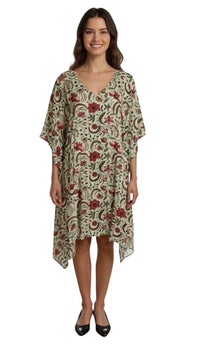 VINES AND SPRINGS_COTTON KAFTAN FERN/RED FLORAL _ COTTON KAFTAN FERN/RED FLORAL _ Ebony Boutique NZ