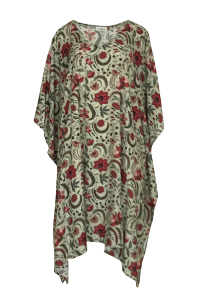 VINES AND SPRINGS_COTTON KAFTAN FERN/RED FLORAL _ COTTON KAFTAN FERN/RED FLORAL _ Ebony Boutique NZ
