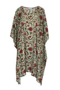 VINES AND SPRINGS_COTTON KAFTAN FERN/RED FLORAL _ COTTON KAFTAN FERN/RED FLORAL _ Ebony Boutique NZ