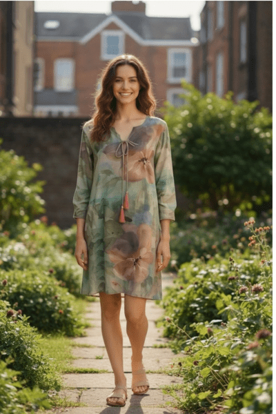 VINES AND SPRINGS_COTTON KAFTAN TAB SLEEVE TIE FRONT PASTEL FLORAL _ COTTON KAFTAN TAB SLEEVE TIE FRONT PASTEL FLORAL _ Ebony Boutique NZ