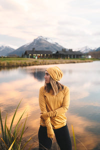 EBONY_100% MERINO BEANIE UNISEX CUFFED/SLOUCH GOLD _ _ Ebony Boutique NZ