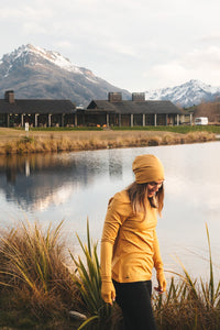 EBONY_100% MERINO BEANIE UNISEX CUFFED/SLOUCH GOLD _ _ Ebony Boutique NZ