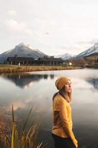 EBONY_100% MERINO BEANIE UNISEX CUFFED/SLOUCH GOLD _ _ Ebony Boutique NZ