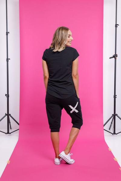 HOME-LEE_3/4 APARTMENT PANT BLACK WITH WHITE PRINT _ _ Ebony Boutique NZ