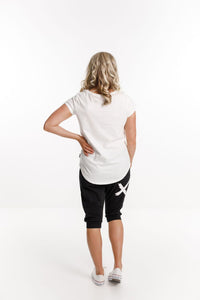 HOME-LEE_3/4 APARTMENT PANT BLACK WITH WHITE PRINT _ _ Ebony Boutique NZ