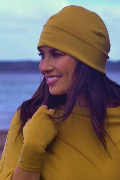 EBONY_100% MERINO BEANIE UNISEX CUFFED/SLOUCH GOLD _ _ Ebony Boutique NZ