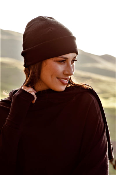 EBONY_100% MERINO BEANIE UNISEX CUFFED/SLOUCH BLACK _ _ Ebony Boutique NZ