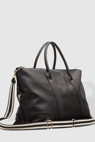 LOUENHIDE_ALEXIS WEEKENDER TRAVEL BAG BLACK STRIPE STRAP _ _ Ebony Boutique NZ