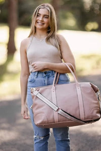 LOUENHIDE_ALEXIS WEEKENDER TRAVEL BAG BLUSH STRIPE STRAP _ _ Ebony Boutique NZ