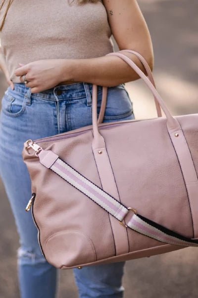 LOUENHIDE_ALEXIS WEEKENDER TRAVEL BAG BLUSH STRIPE STRAP _ _ Ebony Boutique NZ