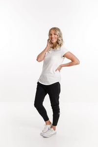 HOME-LEE_APARTMENT PANTS BLACK WITH MATTE BLACK PRINT _ _ Ebony Boutique NZ