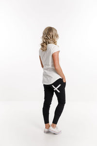 HOME-LEE_APARTMENT PANTS BLACK WITH WHITE PRINT _ _ Ebony Boutique NZ
