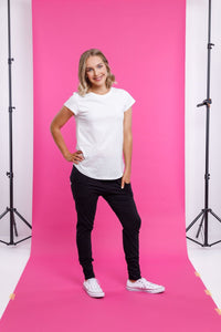 HOME-LEE_APARTMENT PANTS BLACK WITH WHITE PRINT _ _ Ebony Boutique NZ