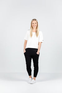 HOME-LEE_APARTMENT PANTS BLACK WITH WHITE PRINT _ _ Ebony Boutique NZ