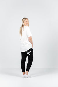 HOME-LEE_APARTMENT PANTS BLACK WITH WHITE PRINT _ _ Ebony Boutique NZ