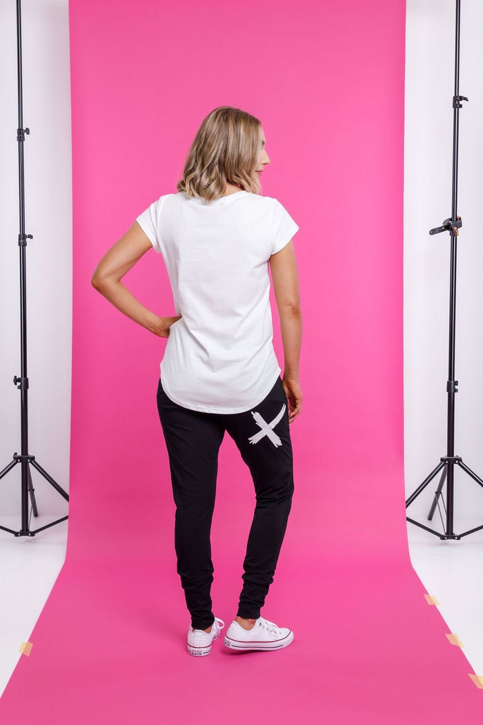 HOME-LEE_APARTMENT PANTS BLACK WITH WHITE PRINT _ _ Ebony Boutique NZ
