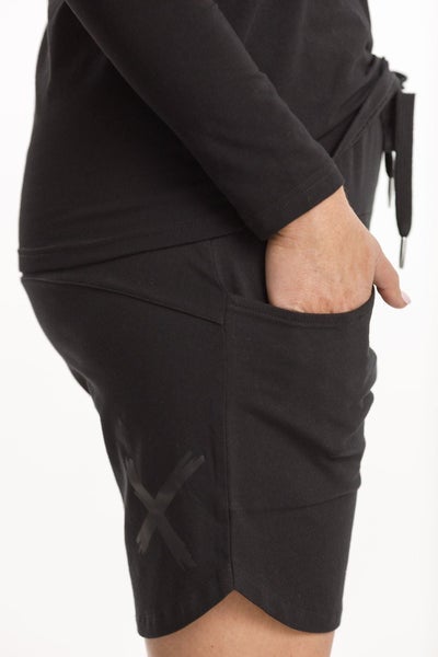 HOME-LEE_APARTMENT SHORTS BLACK WITH MATTE BLACK X PRINT _ _ Ebony Boutique NZ