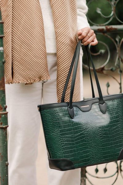 LOUENHIDE_BEAUMONT TOTE BAG RECYCLED CROC GREEN _ _ Ebony Boutique NZ