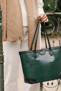 LOUENHIDE_BEAUMONT TOTE BAG RECYCLED CROC GREEN _ _ Ebony Boutique NZ
