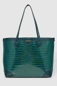 LOUENHIDE_BEAUMONT TOTE BAG RECYCLED CROC GREEN _ _ Ebony Boutique NZ