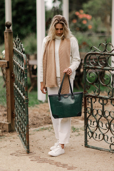 LOUENHIDE_BEAUMONT TOTE BAG RECYCLED CROC GREEN _ _ Ebony Boutique NZ