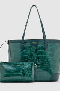 LOUENHIDE_BEAUMONT TOTE BAG RECYCLED CROC GREEN _ _ Ebony Boutique NZ