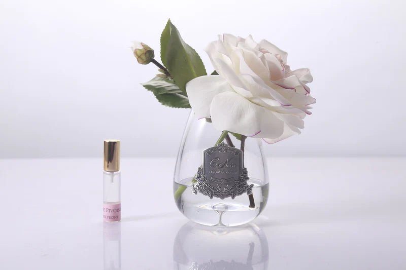 COTE NOIRE_PERFUMED NATURAL TOUCH TEA ROSE BLUSH CLEAR GLASS _ PERFUMED NATURAL TOUCH TEA ROSE BLUSH CLEAR GLASS _ Ebony Boutique NZ