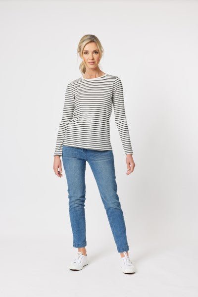 GORDON SMITH_CREW NECK STRIPE L/S TEE _ _ Ebony Boutique NZ