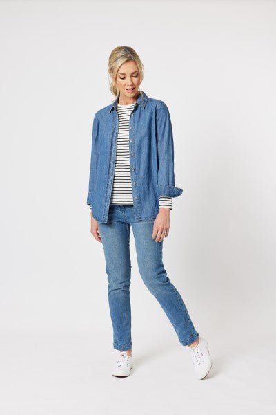 GORDON SMITH_CREW NECK STRIPE L/S TEE _ _ Ebony Boutique NZ