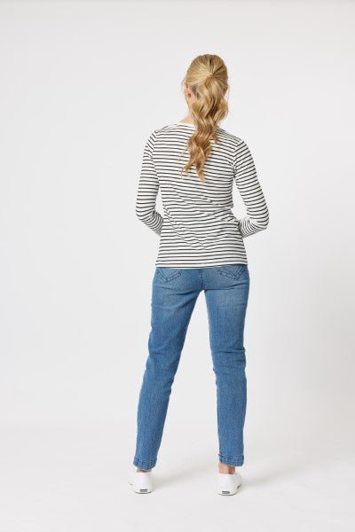 GORDON SMITH_CREW NECK STRIPE L/S TEE _ _ Ebony Boutique NZ