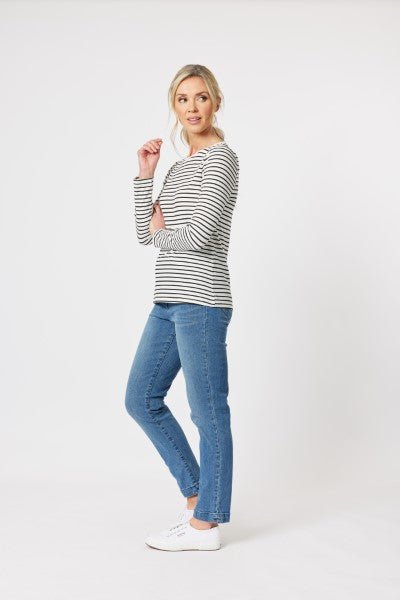 GORDON SMITH_CREW NECK STRIPE L/S TEE _ _ Ebony Boutique NZ