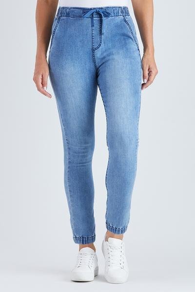 Shop Threadz Womens Clothing NZ  Cuffed Stretch Denim Jogger Jeans – Ebony  Boutique NZ