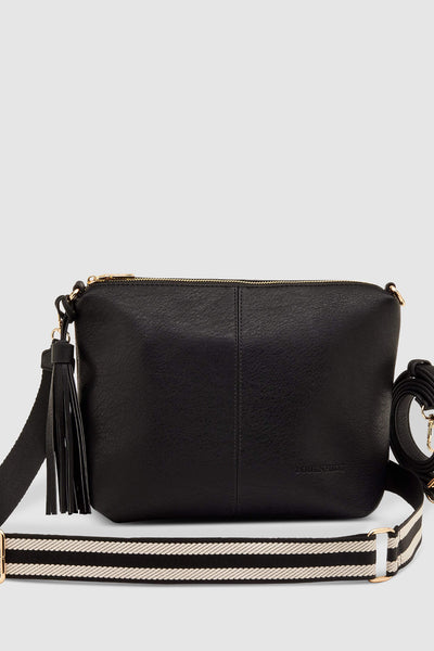LOUENHIDE_DAISY CROSSBODY BAG BLACK STRIPE GUITAR STRAP _ _ Ebony Boutique NZ