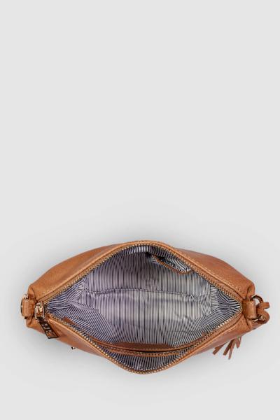 LOUENHIDE_DAISY CROSSBODY BAG CAMEL STRIPE GUITAR STRAP _ _ Ebony Boutique NZ