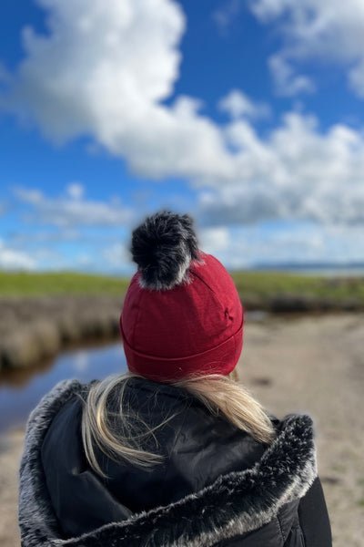 EBONY_POM POM DETACHABLE FOR 100% MERINO BEANIE BLACK & GREY _ _ Ebony Boutique NZ