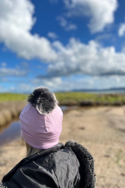 EBONY_POM POM DETACHABLE FOR 100% MERINO BEANIE BLACK & GREY _ _ Ebony Boutique NZ