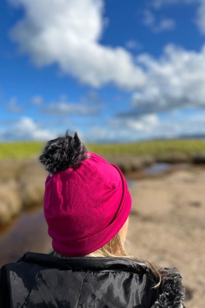 EBONY_POM POM DETACHABLE FOR 100% MERINO BEANIE BLACK & GREY _ _ Ebony Boutique NZ