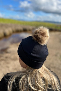 EBONY_POM POM DETACHABLE FOR 100% MERINO BEANIE TAN & BLACK _ _ Ebony Boutique NZ